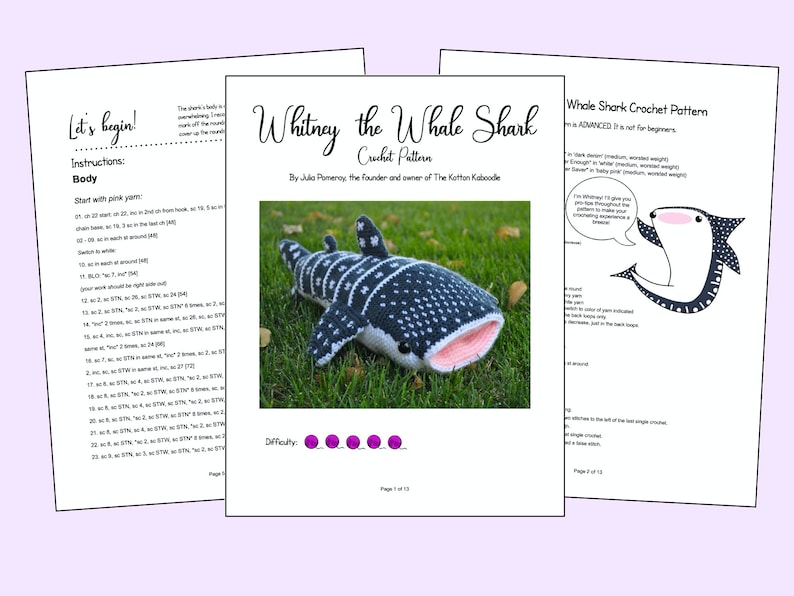 PATTERN DIGITAL DOWNLOAD Whitney the Whale Shark Crochet Stuffed Animal Pattern image 8