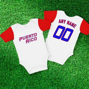 Body de bebé con temática de béisbol de Puerto Rico Personalización disponible