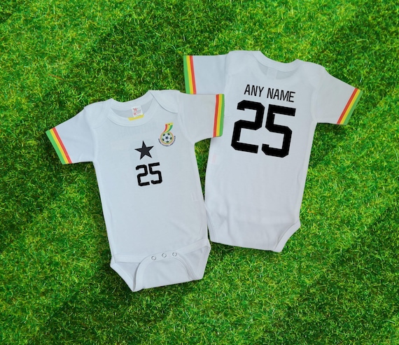 Baby soccer Ghana themed jersey bodysuit. Personalization available