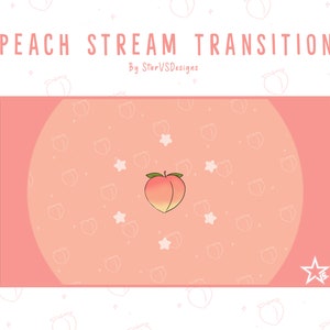 May include: Peach Stream Transition overlay for Twitch or YouTube with a peach design and a white star with the text "VS" in the bottom right corner.