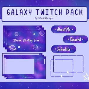 ANIMATED Twitch Galaxy Stream Package - Screen, Overlay, Panels and more! / Space / Planets / Stars / Aesthetic / Streamer
