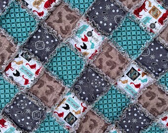 Autumn Leaves and Acorns 2 Rag Quilt, Sofa Throw, Fall Rag Quilt ...