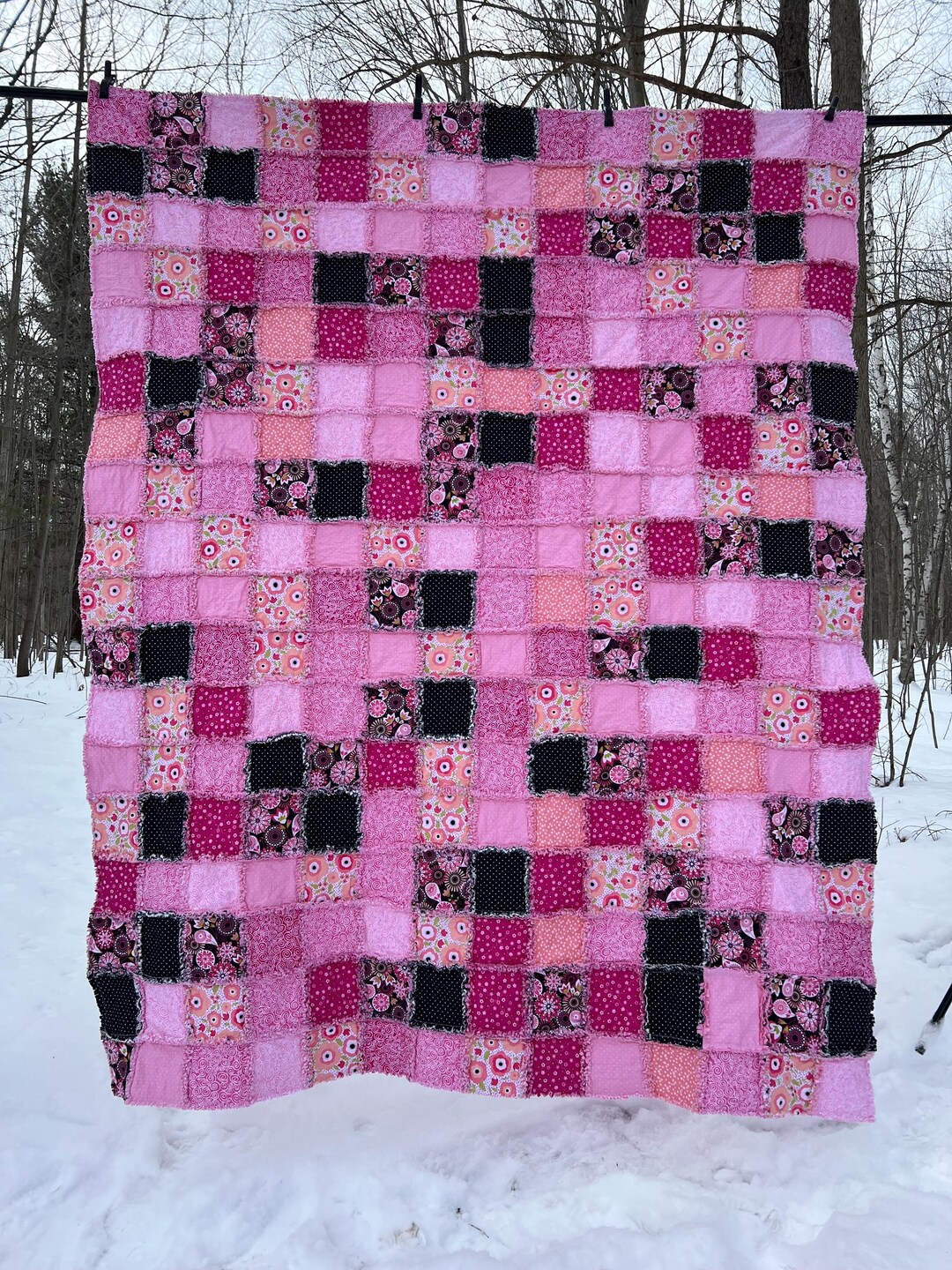 Pink Rag Quilts Pink Floral Rag Quilt: Handmade Twin Bedspread - Etsy