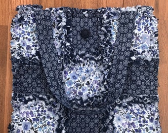 Navy Blue Floral Rag Quilt Bag