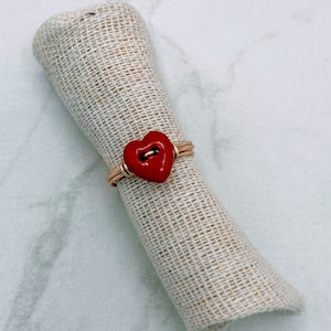 Red Heart Button Ring