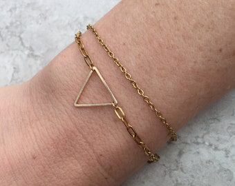 Pulsera de triángulo de doble hebra de oro