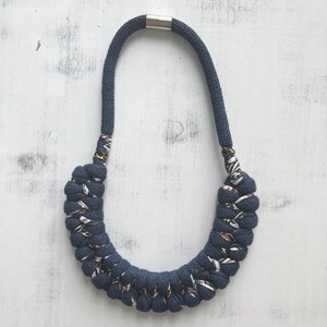 Navy and White Macrame Necklace