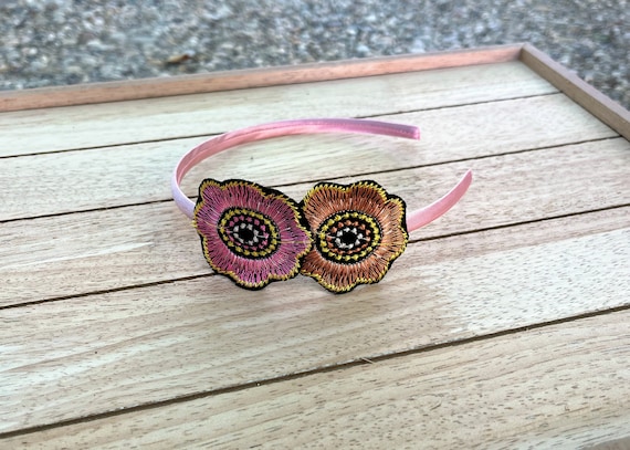 Beaded Floral Statement Headband | Embroidered Boho | Orange Pink Blue | NWT Denim_Floral_Hand_Beaded_Knot_  main image 4