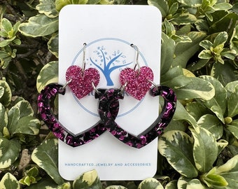 Heart Swing acrylic earrings, lightweight earrings, Valentine earrings