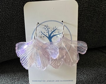 Iridescent purple Ginkgo Leaf Acrylic earrings, Flower petal, lightweight earrings, translucent purple