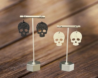 Skull head earrings, Skull leather earrings, Skull earrings, lightweight earrings, leather earrings, Protest jewelry