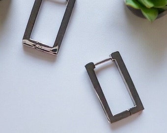 Rectangle Huggie - 18k Gold Plated, Stainless steel silver earrings