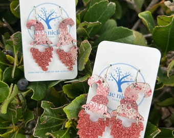 Valentine Gnome earrings, lightweight earrings, Wood and Acrylic earrings, Valentine earrings