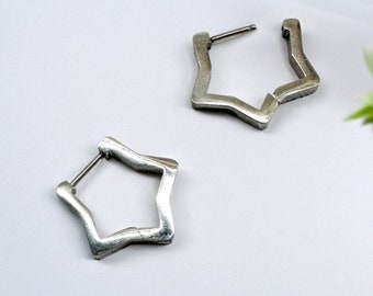 Star Huggie - 18k gold plated, Silver stainless steel star earrings