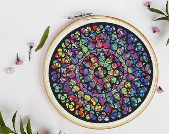 Notre Dame Rose Window Cross Stitch Pattern: Intricate Cathedral Design (PDF Pattern