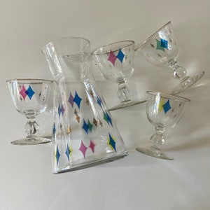 Libbey Atomic Diamonds Cocktail Pitcher & 4 Glasses