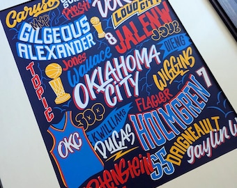 Póster de collage de los Oklahoma City Thunder 2025 / Arte de los Oklahoma City Thunder, Oklahoma City Thunder, Shai Gilgeous Alexander, SGA, Jalen Williams, Holmgren