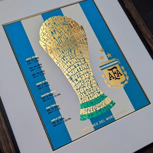Argentina La Albiceleste World Cup Gold Foil Poster | argentina poster, argentina art, messi poster, messi art, argentina world cup, messi