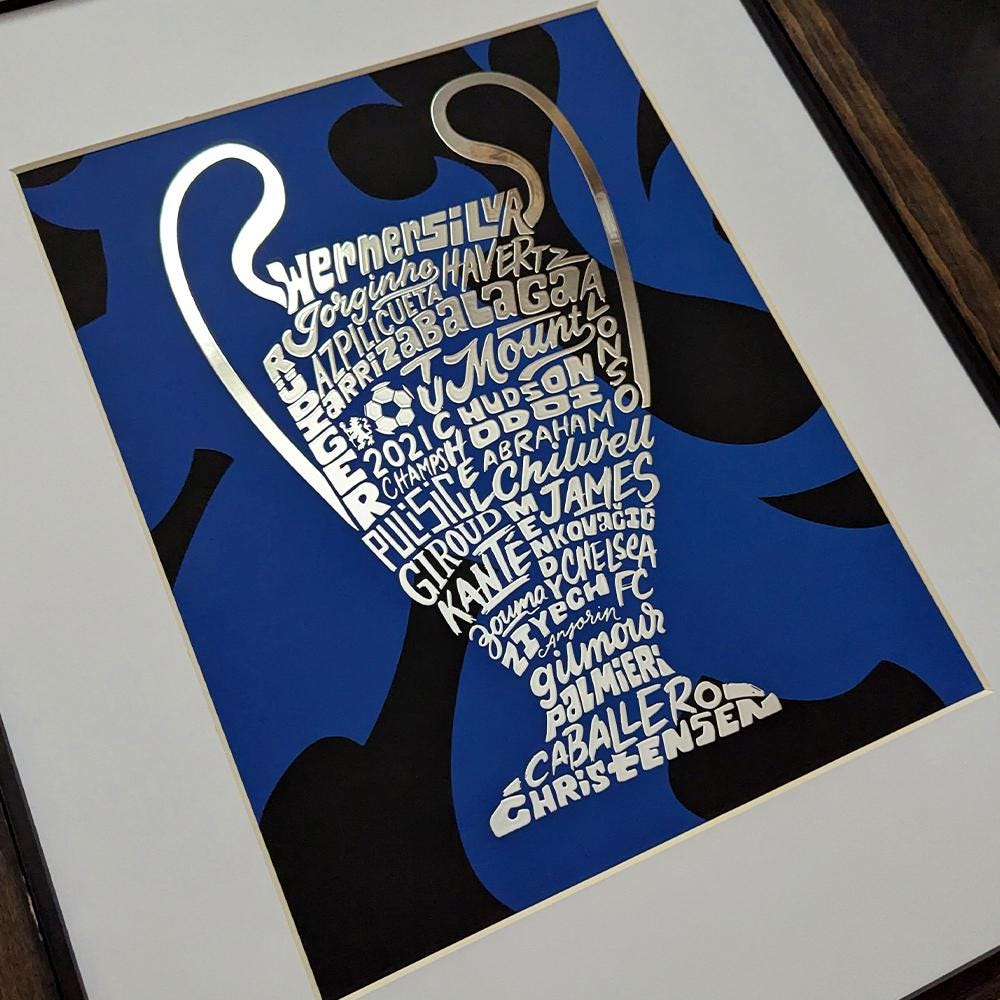 Chelsea FC Champions League Silver Foil Poster Art, Chelsea Art, Chelsea Gift, Chelsea Champions, Chelsea Gift for dad