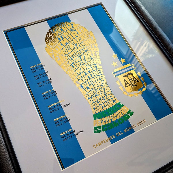 Argentina La Albiceleste World Cup Gold Foil Poster | argentina poster, argentina art, messi poster, messi art, argentina world cup, messi