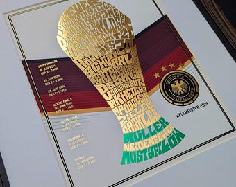 Póster de la Copa del Mundo de Alemania con lámina dorada / póster de Alemania, arte de Alemania, Copa del Mundo de Alemania, Thomas Müller, Manuel Neuer, Miroslav Klose