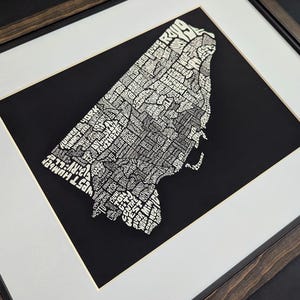 Poster de la carte des quartiers/districts de Toronto - noir | Lettre manuscrite | Cadeau pour les vacances de maman, soeur, papa