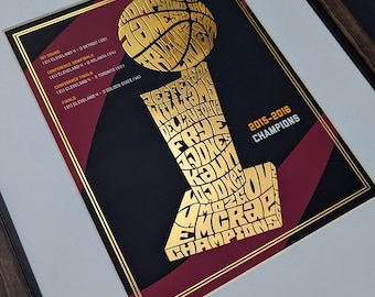 Cleveland Cavaliers LOB Championship Trophy Gold Foil Poster | cavs art, cavs championship, cavs gift, lebron gift, lebron james, lebron art