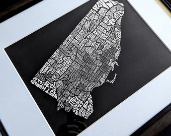 Toronto Neighbourhoods / District Map Poster - Black | Handlettered | Gift for mom, sister, dad holidays