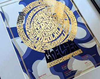 Chelsea FC  2025 Club World Cup Gold Foil Poster featuring Palmer, James, Fernández, Caicedo, Colwill, Sanchez, Nkunku, Neto, Pedro & Gusto