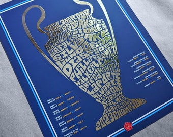 Manchester City Champions League Silver Foil Poster Art | Manchester City Art, Manchester City Gift, Manchester City Champions