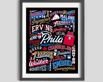 Philadelphia 76ers Legends Poster | Sixers Art, Sixers Poster, Philly art
