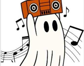 Gespenst mit Ghettoblaster Say Anything Musik 80er Jahre retro Design T-Shirt Download Halloween Musik