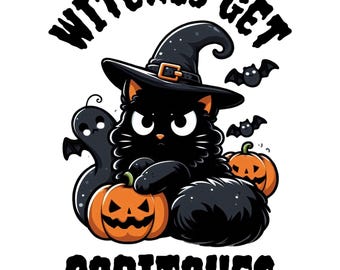 Halloween Katze Hexen bekommen Kritzeleien gespenstische Sprüche Oktober Hexenhut Kürbis Geist unheimlich schwarz digitales Bild