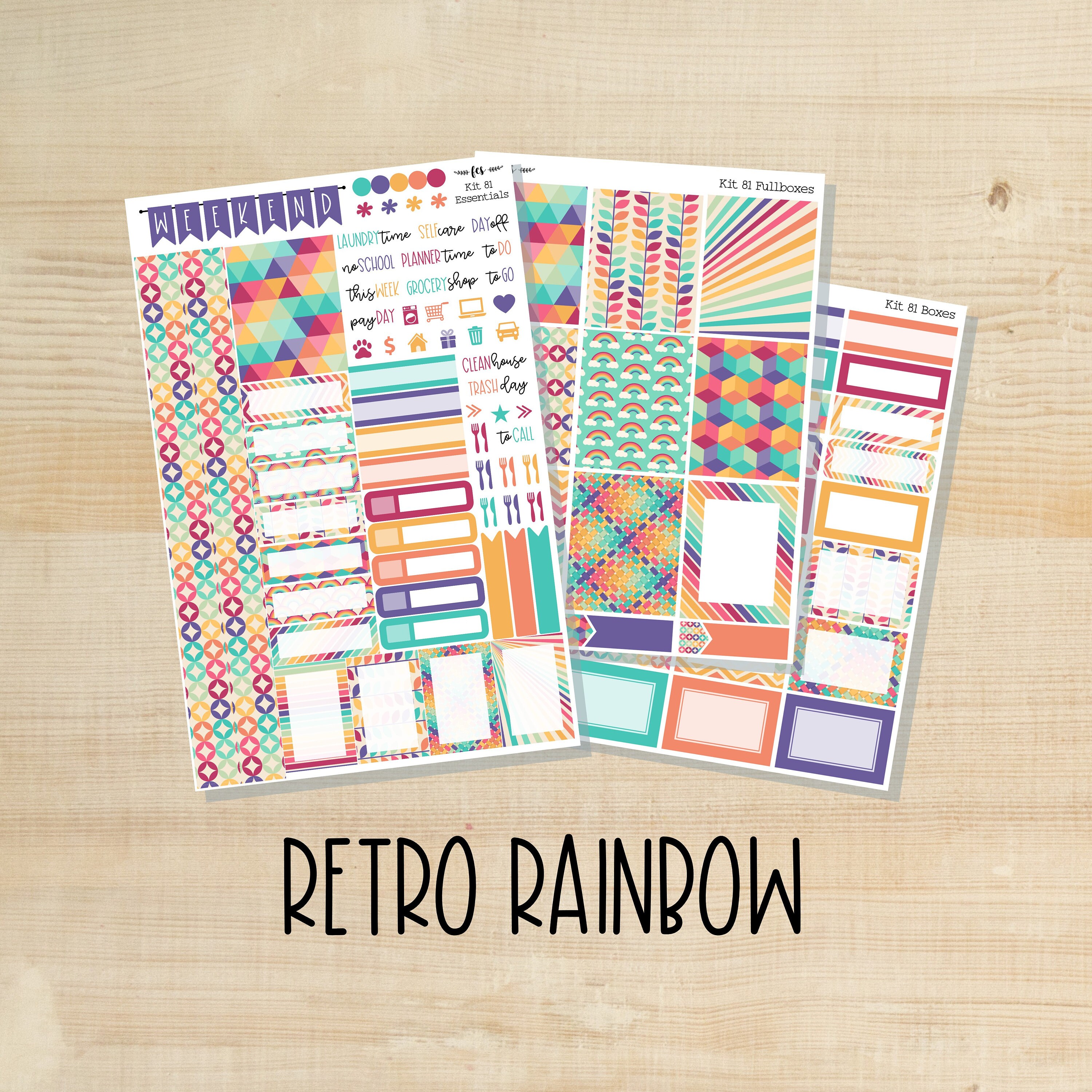 KIT-81 || RETRO RAINBOW weekly planner kit | hourly planner kit | ver…