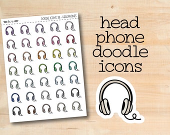 DOODLEICONS-38 || HEADPHONE doodle icon planner stickers