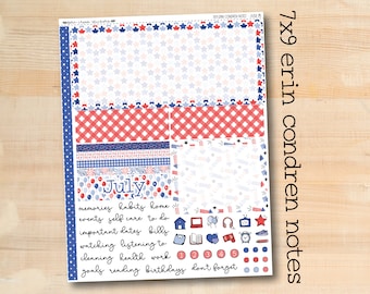 7x9 NOTES-215 || STARS & STRIPES 7x9 Erin Condren July Notes Page