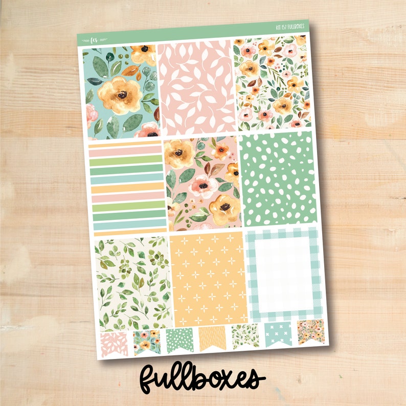 KIT-157 SPRING FLOWERS weekly planner kit for Erin Condren, Plum Paper, MakseLife and more 5. Fullboxes