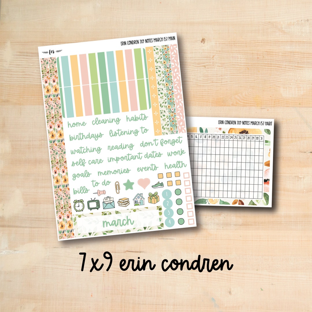 7x9 NOTES-MAR157 SPRING FLOWERS 7x9 Erin Condren March Notes Page - Etsy