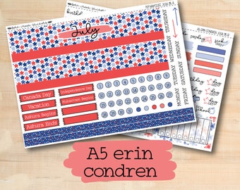 EC A5 215 || STARS & STRIPES July A5 Erin Condren monthly planner kit