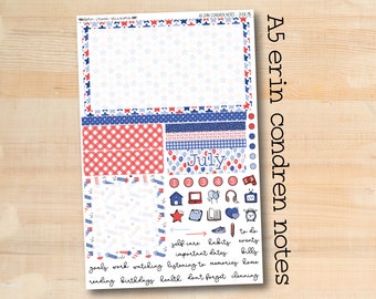 A5 NOTES-215 || STARS & STRIPES A5 Erin Condren July notes page kit
