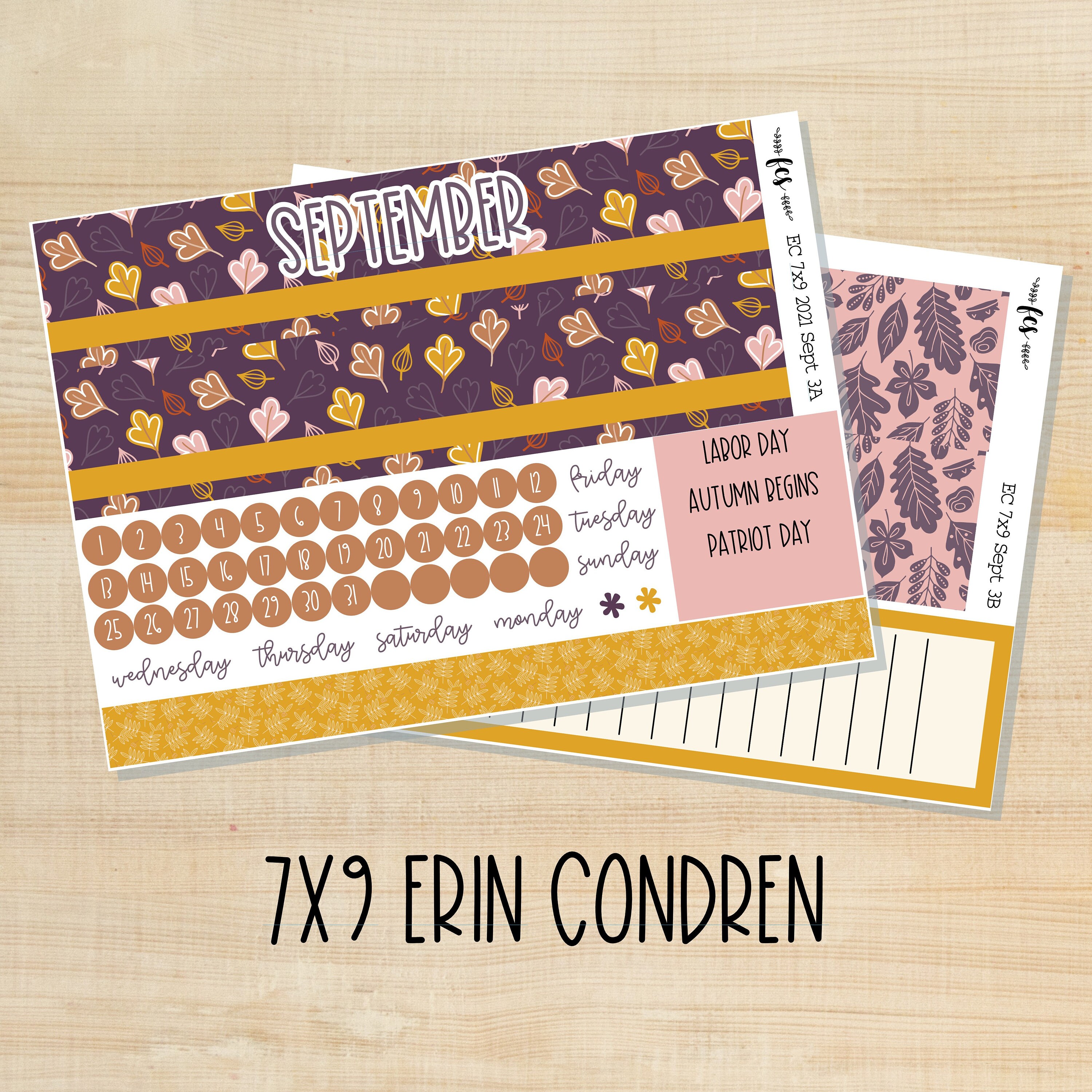 EC 7x9 SEPT3 || Fall Leaves September monthly planner kit | EC Septem…