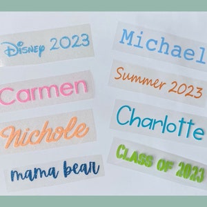Personalized Iron on Decals | Name heat transfer decals | custom names or words for clothing, backpack, laundry bag, etc | personalized gift