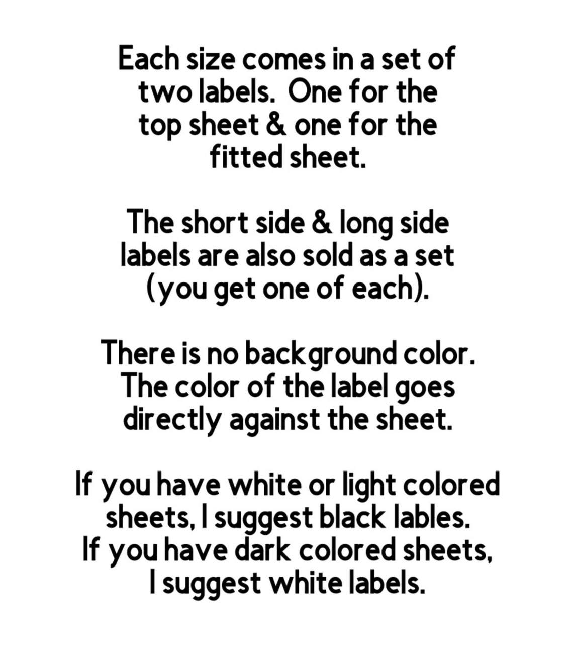 Bed Sheet or Pillow Size Iron on Labels Iron on Sizes for Etsy