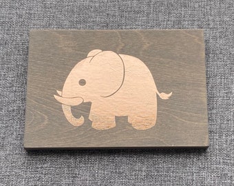 Baby Elephant Wood Sign: Metallic Pink Nursery Decor (8x5.5")