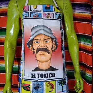 Handmade Mexican Loteria Apron, Unisex Adjustable Kitchen Delantal