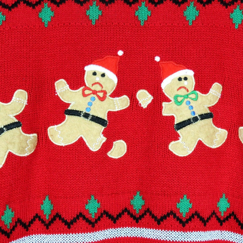 Ugly XXL Red Christmas Holiday Sweater Oh Snap Gingerbread Man Cookie Swap