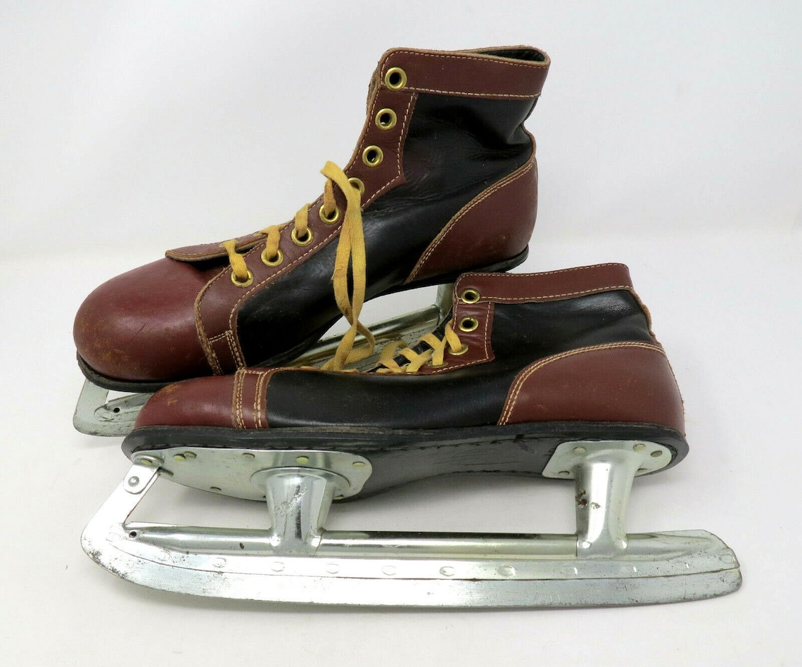 Vintage 1950's Ice Hockey Skates Brown Leather Camp Etsy