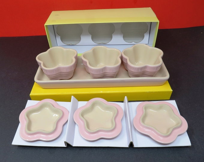 3 Le Creuset Covered Mini Cocotte Ramekins W Tray Chiffon Pink Etsy
