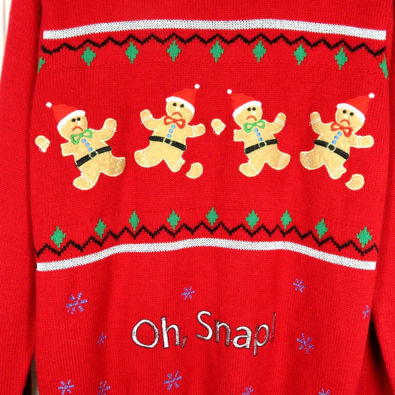 Ugly XXL Red Christmas Holiday Sweater Oh Snap Gingerbread Man Cookie Swap
