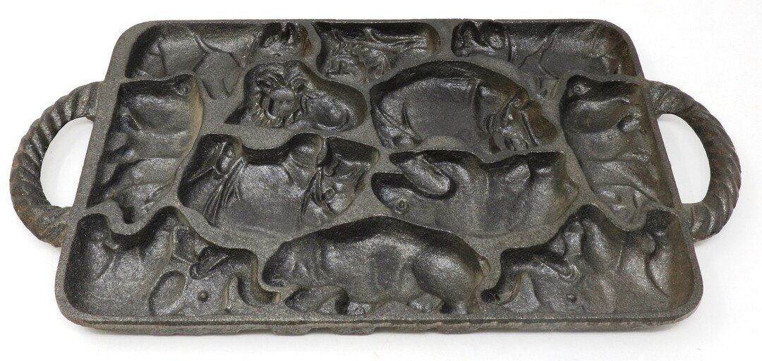 Vintage Cast Iron Zoo Animal Cookie Mold Bear Lion Rhino Hippo Elephant